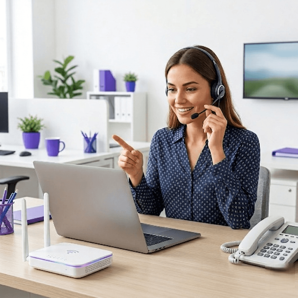 A woman comparing internet plans on a laptop at home